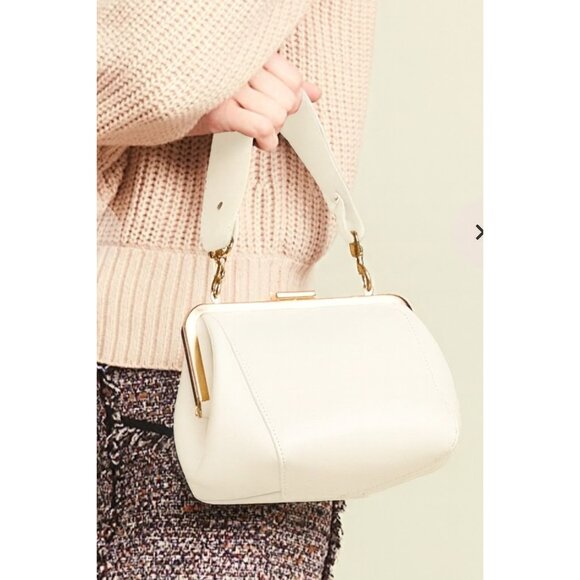 Clare V. Frame Top Handle Bag White Leather Gold Kiss-Lock Clasp Chic - Picture 12 of 16